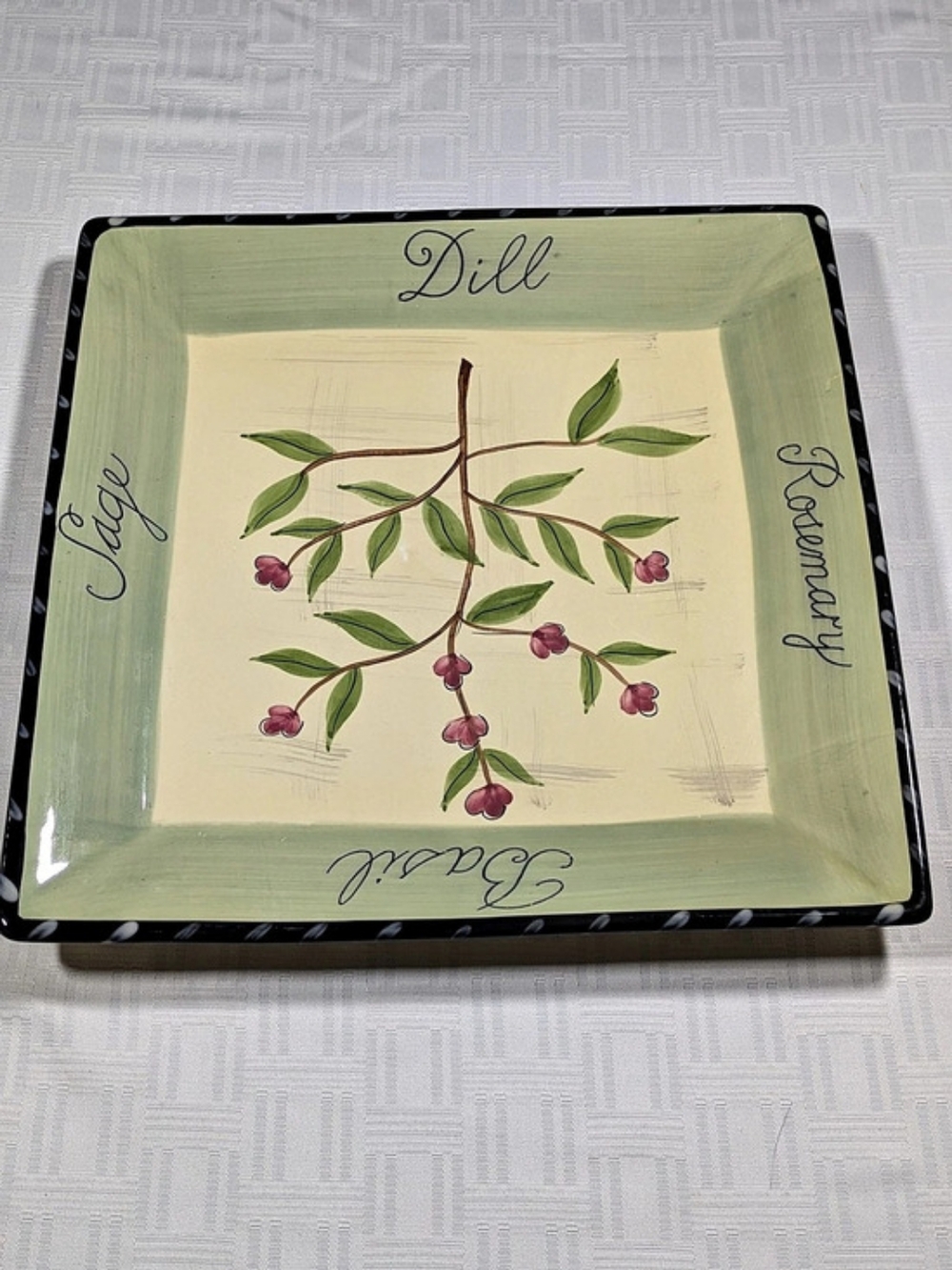 Certified International Culinary Herbs 13-in Square Platter Sage Basil Dill